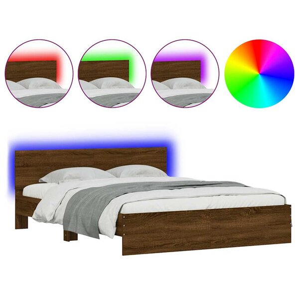 vidaXL Cadre de lit avec tête de lit et LED chêne marron 150x200 cm