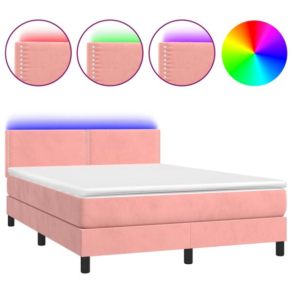 vidaXL Sommier à lattes de lit avec matelas LED Rose 140x190cm Velours