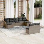 vidaXL Salon de jardin 9 Pièces avec coussins gris résine tressée