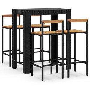 vidaXL Ensemble de bar jardin 5 Pièces noir poly rotin/bois massif acacia