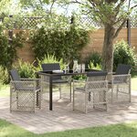 vidaXL Ensemble salle à manger jardin 5 pièces avec coussins gris clair en poly rotin
