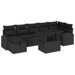 vidaXL Ensemble de canapé de jardin 8 pièces avec coussins Noir Rotin Poly