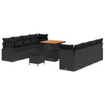 Ensemble de canapés de jardin de 11 pièces avec coussins en rotin poly noir acacia