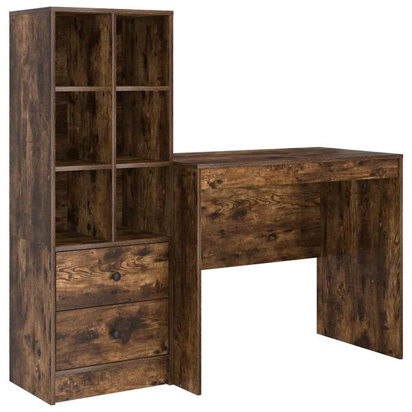 vidaXL Bureau avec rangement 2 Pièces Chêne fumé 90 x 50 x 76 cm