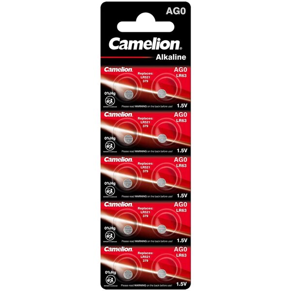 Pack de 10 piles Alcaline AG0/LR63/LR521/379 0  Mercury/Hg CAMELION