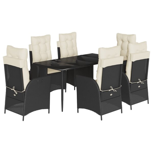 vidaXL Ensemble à manger de jardin coussins 7Pièces Noir Résine tressée