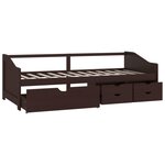 vidaXL Lit de repos 3 places à tiroirs Marron foncé Pin 90x200 cm