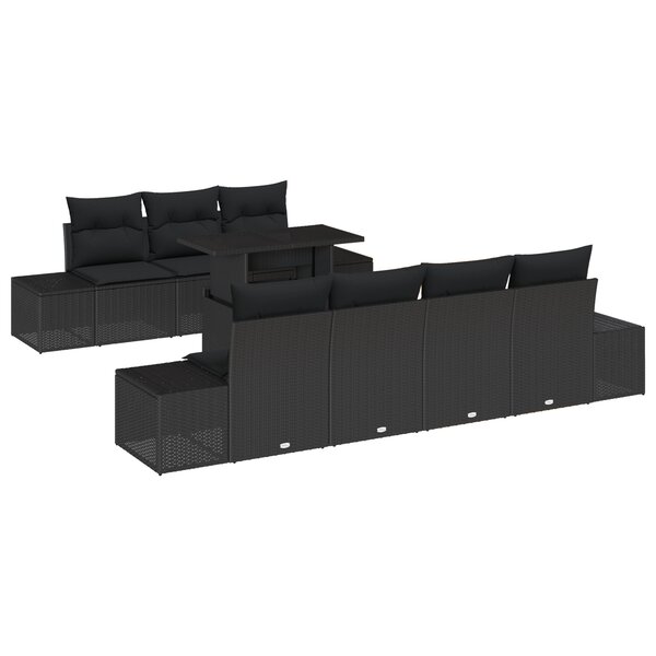 vidaXL Ensemble de Canapés de Jardin 8 Pièces avec Coussins Noir Rattan