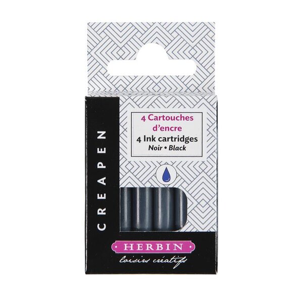 Etui de 4 cartouches d'encre noir pour feutre et pinceau rechargeable Créapen HERBIN