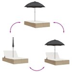 vidaXL Chaise longue double avec coussins et parasol beige poly rotin