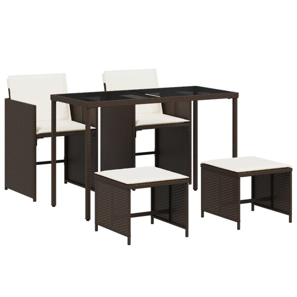 vidaXL Ensemble à manger de jardin 5 Pièces et coussins marron poly rotin