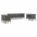 vidaXL Salon de jardin 8 Pièces avec coussins Gris Résine tressée