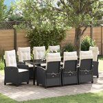 vidaXL Ensemble de salle à manger de jardin de 9 pièces avec coussins en rattan poly noir