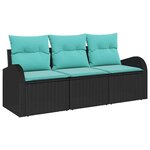 vidaXL Ensemble de canapé de jardin 3 Pièces Noir et turquoise Poly rotin