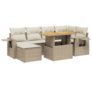 vidaXL Salon de jardin avec coussins 7 Pièces beige résine tressée