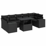 vidaXL Salon de jardin 8 Pièces avec coussins noir résine tressée