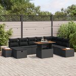 vidaXL Ensemble de canapé de jardin 9 pièces avec coussins noir en poly rattan