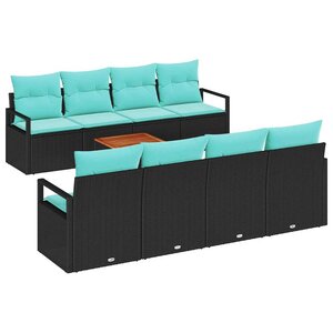 vidaXL Ensemble de canapé de jardin avec coussin 9 Pièces Noir polyrotin