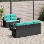 vidaXL Ensemble de canapé de jardin 6 Pièces Noir et turquoise polyrotin