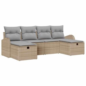 vidaXL Ensemble de canapé de jardin 6 Pièces Beige Poly rotin
