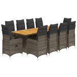 vidaXL Ensemble de bistro de jardin 11 Pièces coussins gris poly rotin