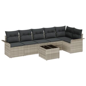 Set de Canapé de Jardin 7 Pièces avec Coussins Gris Rotin Synthétique