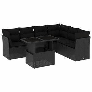 vidaXL Salon de jardin 7 Pièces avec coussins noir résine tressée