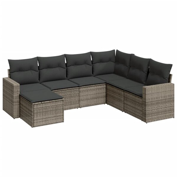 vidaXL Salon de jardin avec coussins 7 Pièces gris résine tressée