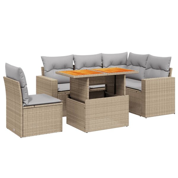 vidaXL Salon de jardin avec coussins 6 Pièces beige résine tressée