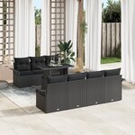Ensemble de canapé de jardin 8 pièces avec coussins en poly rattan noir