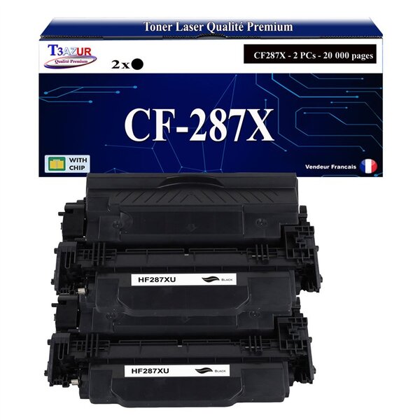T3AZUR - 2x Toners compatibles avec HP CF287X (87X) pour HP LaserJet Managed M506dnm  M506xm