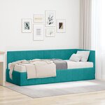 vidaXL Cadre de lit d'angle avec matelas 2 Pièces Turquoise Velours
