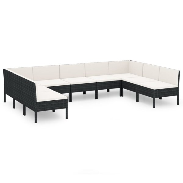vidaXL Salon de jardin 9 Pièces avec coussins Résine tressée Noir