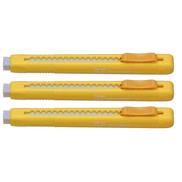Stylo gomme CLIC ERASER  Corps Jaune x 3 PENTEL