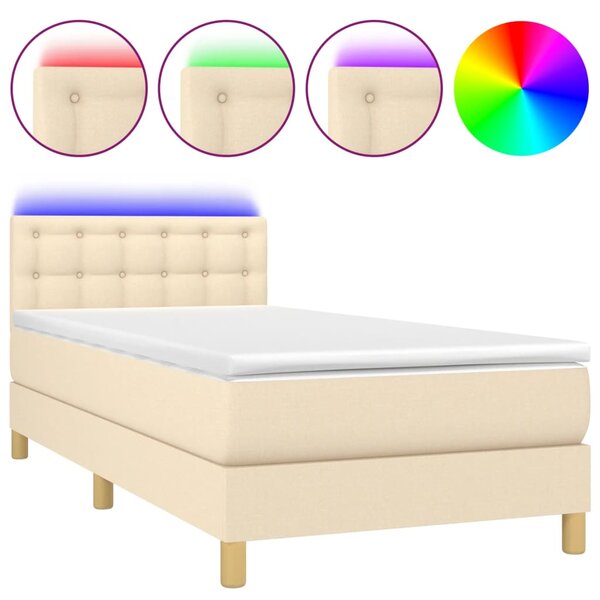 vidaXL Sommier à lattes de lit avec matelas LED Crème 90x190 cm Tissu