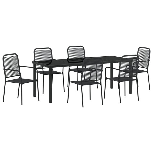 vidaXL Ensemble de Salle à Manger de Jardin 7 Pièces Noir Corde de Coton et Acier