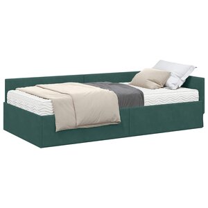 vidaXL Cadre de lit d'angle avec matelas Autre 2 Pièces Vert Velours