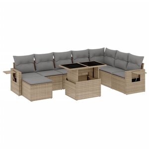 vidaXL Salon de jardin avec coussins 9 Pièces beige résine tressée