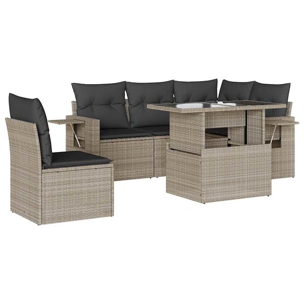 vidaXL Salon de jardin 6 Pièces avec coussins gris clair résine tressée