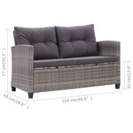 vidaXL Canapé 2 places de jardin et coussins Gris 124cm Résine tressée