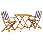 vidaXL Ensemble de bistro 3 Pièces bleu et blanc tissu et bois massif