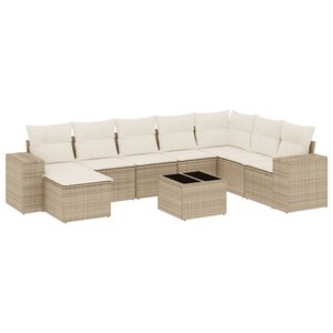 vidaXL Salon de jardin avec coussins 9 Pièces beige résine tressée