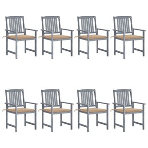 vidaXL Chaises de jardin et coussins lot de 8 Bois acacia solide Gris