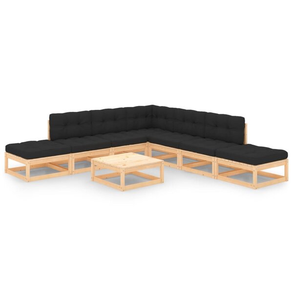 vidaXL Salon de jardin 8 Pièces avec coussins Bois de pin massif