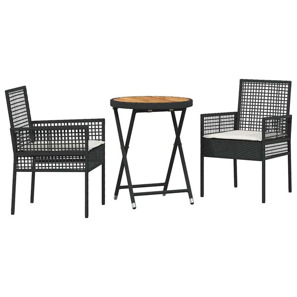 vidaXL Ensemble bistro de jardin 3 Pièces Noir Poly rotin
