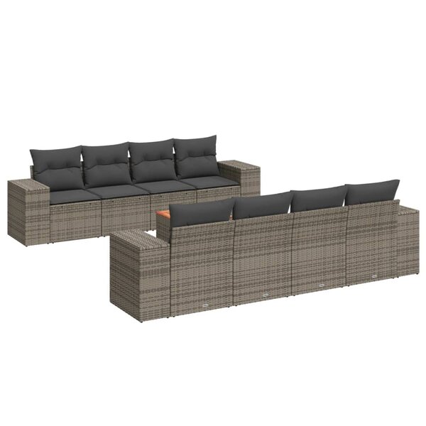 vidaXL Salon de jardin 9 Pièces avec coussins gris résine tressée