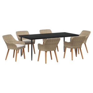 vidaXL Ensemble de salle à manger pour jardin 7 Pièces Beige polyrotin