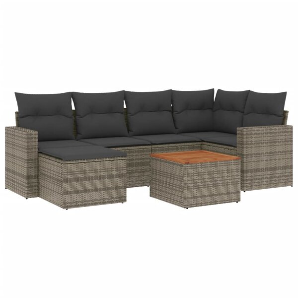 vidaXL Salon de jardin avec coussins 7 Pièces gris résine tressée