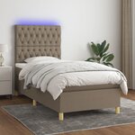 vidaXL Sommier à lattes de lit et matelas et LED Taupe 90x190 cm Tissu