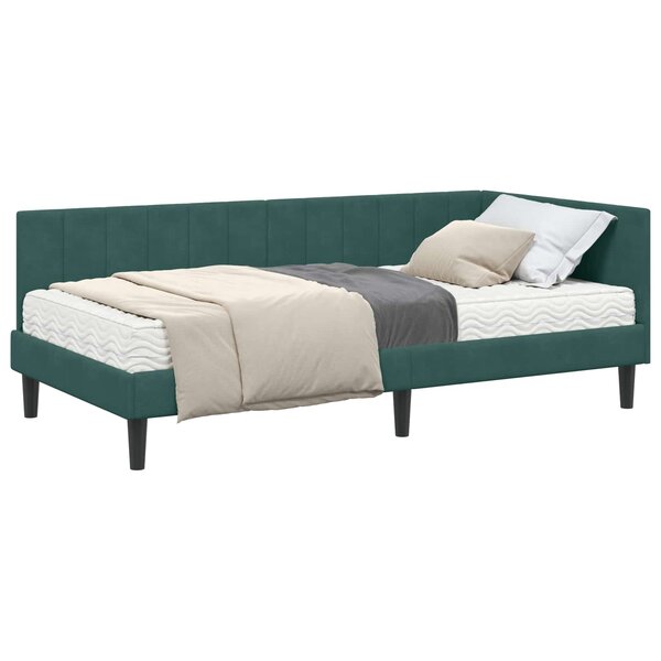 vidaXL Cadre de lit d'angle avec matelas 2 Pièces Vert Velours